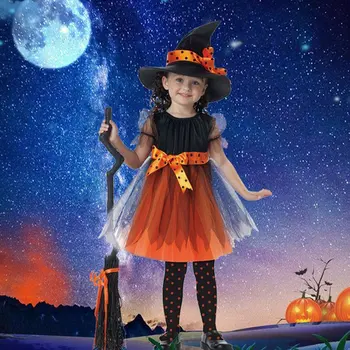 Halloween Bērnu Apģērbu Dzeltenas Raganu Cosplay Kostīmu Bērnu Sniegumu Apģērbu Meitenēm, Deju Apģērbi Svārki Un Cepures