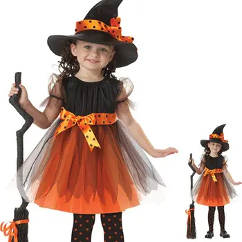 Halloween Bērnu Apģērbu Dzeltenas Raganu Cosplay Kostīmu Bērnu Sniegumu Apģērbu Meitenēm, Deju Apģērbi Svārki Un Cepures