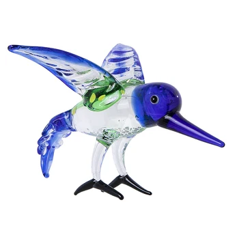 H&D Roku darbs Izpūstas Mini Putnu Stikla Statuetes Mākslas Zilā Kolibri ar Garu Knābi Stikla Skulptūras Dekori Radošo Amatniecības Dāvanas