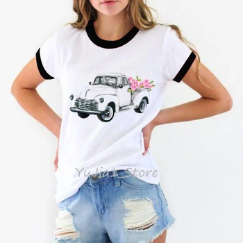 Happy Camper Auto Kalnu print t-krekls sieviešu apģērbu 2019 vogue smieklīgi, t krekli harajuku krekls tumblr topi tee kreklu femme