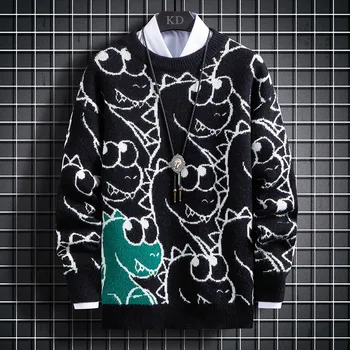 Harajuku Adīti Džemperi Vīriešiem Hip Hop Brīvs Džemperis dinozauru Iespiesti Džemperis smieklīgi Streetwear Vīriešu Ziemas