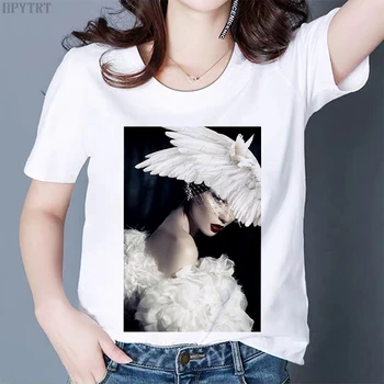 Harajuku Mākslas Spalvu Print T-Krekls Vasaras Modes Sieviešu T Krekls ar Īsām Piedurknēm Gadījuma 0 Apkakles Topi Baltā Tshirt Sieviešu Apģērbs