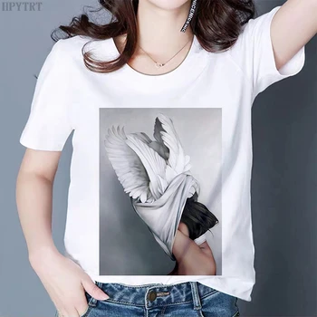 Harajuku Mākslas Spalvu Print T-Krekls Vasaras Modes Sieviešu T Krekls ar Īsām Piedurknēm Gadījuma 0 Apkakles Topi Baltā Tshirt Sieviešu Apģērbs