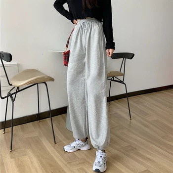 Harajuku Sieviešu Harēma Bikses Gadījuma Melna Pelēka Elastīga Vidukļa Streetwear Sieviešu Sporta Bikses W168