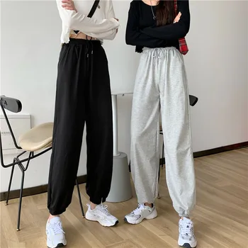 Harajuku Sieviešu Harēma Bikses Gadījuma Melna Pelēka Elastīga Vidukļa Streetwear Sieviešu Sporta Bikses W168