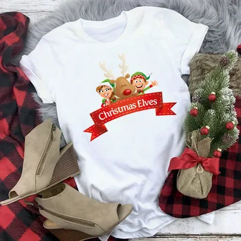 Harajuku Īsām Piedurknēm T-krekls Unisex) Ikdienas Topi, Sieviešu/Vīriešu Modes Priecīgus Ziemassvētkus Jaunu Funny Ziemeļbriedis Drukāt Sieviešu T Krekls