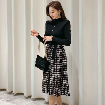 HAYBLST Zīmola Sieviete Kleita 2020. Gadam, Kleitas, Sieviešu Apģērbi Fall Winter korejiešu Stila Plus Lieluma Kawaii garām Piedurknēm Adīts Apģērbs