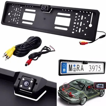 HD Automašīnu Atpakaļskata Kamera 4 LED Nakts Redzamības Auto Reverss Autostāvvieta Monitors Rezerves Kamera CMOS NTSC Eiropas numura zīme Rāmis