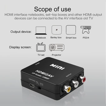 HDMI2AV Scaler Adapteris HD Video Converter Box HDMI-saderīgam ar RCA AV/CVSB L/R 1080P Video Adapteris Atbalsta NTSC PAL