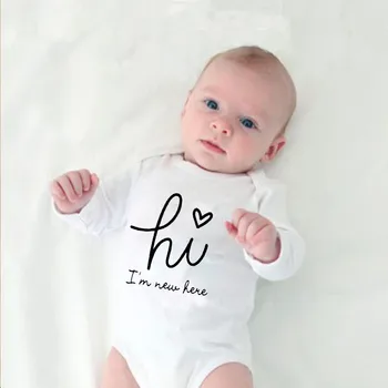 Hi, es esmu Jauns Šeit, Vēstules Drukāt Jaundzimušo Bērnu Bodysuit garām Piedurknēm Ķermeņa Puika Baby Onesies Meitene Apģērbs Apģērbs
