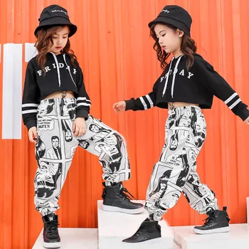 Hip Hop Kostīmi Bērniem Dancewear Džeza Balles Deju Apģērbi Meitenēm Zēniem Hiphop Hoodies Darbības Apģērbs Skatuves Tērpiem LJ