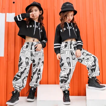 Hip Hop Kostīmi Bērniem Dancewear Džeza Balles Deju Apģērbi Meitenēm Zēniem Hiphop Hoodies Darbības Apģērbs Skatuves Tērpiem LJ
