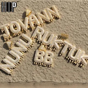 Hip Hop Ledus Ārā Burbulis Vēstules Custom Nosaukums Kubikmetru Zircon Vainagu Pilienu Ķēdes, Kuloni & Kaklarotas Vīriešiem Rotaslietas Ar Tenisa Ķēdes