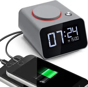 Homtime portatīvo Modinātājs galda Pulkstenis Guļamistaba ar Dual USB Uzlādes Portus Mobilo Telefonu Atlikt Aptumšojami