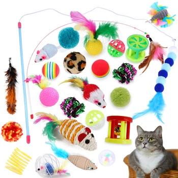 HptYfd Kaķu Rotaļlietām, Uzstādīt Peli Rotaļlietas Funny Kaķis Stick Bell Bumbu Spalvu Pet Produktu Vairākus Kombinācija Kaķiem Interaktīvās Rotaļlietas Komplektā
