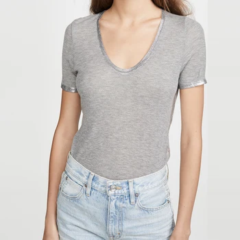 Iedeguma V-veida kakla T-krekls Dāmas Slim Modes Vasaras Īstermiņa piedurknēm Tee Ikdienas Drēbes Retro Sieviešu T-krekls Seksīga Sieviete, Krekli 2021