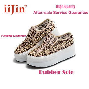 IIJIN augstas kvalitātes Iela leopards drukāt rakstu kniežu paslīdēt uz punk stilā platformu zemu top čības papēža palielināt sieviešu kurpes