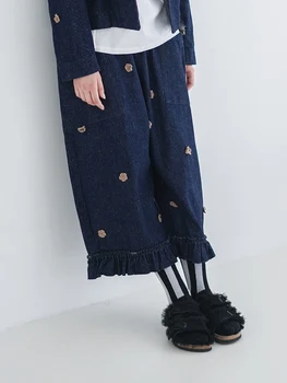 Imakokoni tumši zili džinsi, oriģināls dizains, kokvilnas visu maču gadījuma deviņu punktu taisnu kāju bikses