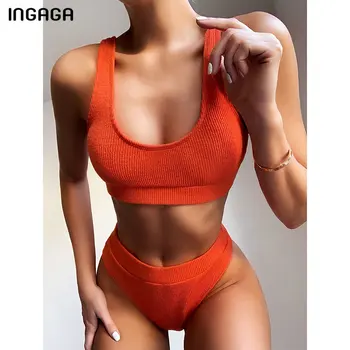INGAGA ir 2021. Bikini noteikts Augsts Viduklis Peldkostīmu Sieviešu Cietā Salātu Peldkostīmi Sieviešu Biquini peldkostīmu Push Up Divus gabalus, Bikini