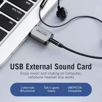 Intervences USB Skaņas Karte, Ārējā USB Audio Interfeiss Soundcard Adapteris 3,5 mm Klēpjdatoru PS4 Austiņas, Skaņas Karti, USB datora skaņas karte