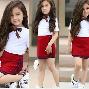 Ir 2021. pilnīgi Jauns 1-ź5 y Vasaras Toddler Baby Girl Apģērbu Komplekti Ziedu Izšuvumu Baltais Kokvilnas T-Krekli, Topi, Sarkana Mini Zīmuli Svārki