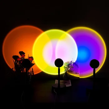 Ir 2021. USB Pogu Varavīksnes Saulrieta Projektoru Atmosfēru Led Nakts Gaisma Mājās Coffe Shop Fona Sienu Apdare Krāsains Lampas