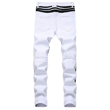 Ir 2021. Vīriešiem Izdilis BikerJeans Modes Baltas Džinsa Bikses Vīriešu Pavasara Rudens Slim Fit Gadījuma Bikses Pantalones Hombre Homme