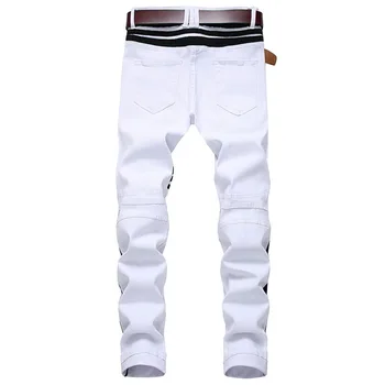 Ir 2021. Vīriešiem Izdilis BikerJeans Modes Baltas Džinsa Bikses Vīriešu Pavasara Rudens Slim Fit Gadījuma Bikses Pantalones Hombre Homme