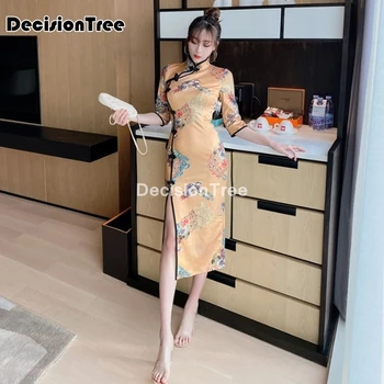Ir 2021. ķīniešu kleita sexy cheongsam ilgi qipao cheongsam kleita dobi no viedokļa satīna kleita naktsklubs elegants puse kleita