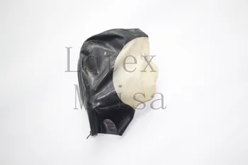 Izgatavota no 0,4 mm biezums dabas fetišs latekss kapuces bdsm galvenais melnu un caurspīdīgu krāsu ar muguras zip rotājumi