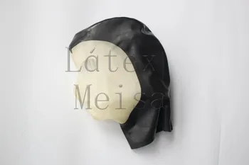 Izgatavota no 0,4 mm biezums dabas fetišs latekss kapuces bdsm galvenais melnu un caurspīdīgu krāsu ar muguras zip rotājumi