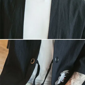 Izšuvumi Vīriešiem Japāņu Yukata Mētelis, Jaka Kimono Outwear Kokvilnas Vintage Retro Zaudēt Top Modes Plus Lieluma M-5XL 904-832