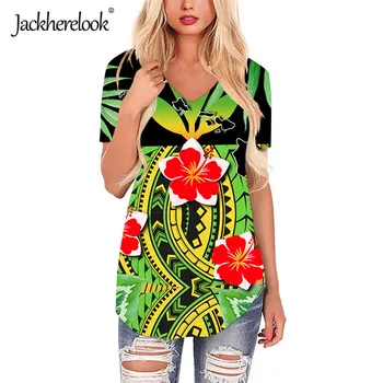 Jackherelook Havaju Hibiscus Polinēzijas Tradicionālo Cilšu Drukāt Vasaras T Krekli Sieviete Ikdienas Apģērbu Ar Īsām Piedurknēm Topi Tee