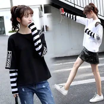 Japānas Hip Hop T-krekli, Vīriešu, Sieviešu Smieklīgi Gadījuma garām Piedurknēm Sloksnes Harajuku T Streetwear Sievietes Viltus divas gabals T krekls Meitenēm