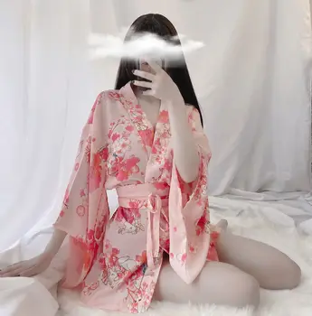 Japāņu Kimono Drēbes Drukāt Anime Meitene Cosplay Lingrie Rozā Halloween Tērpi Sievietēm Seksīga Kalpone Vienotu Apģērbs Seksuālo Kleitas