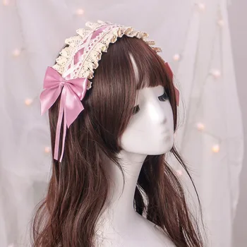 Japāņu lolita matu aksesuāri, mežģīnes galvassegu salds matu joslā Lolita Mežģīnes Galvas Matu Joslā Bowknot Cepures cosplay kostīms