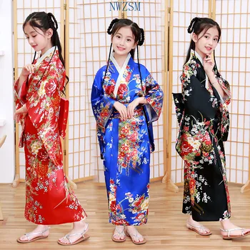 Japāņu Stila Meitenes Tradicionālo Kimono Bērniem Sākotnējā Ao Dai Yukata Kāzu Kleitu Bērnu Deju Haori Harajuku Cosplay Kostīmi