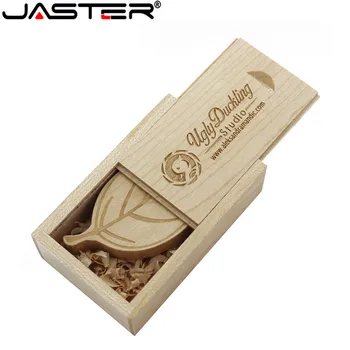 JASTER USB 2.0 (10 gab. bez LOGOTIPA) koka lapu + kastes usb flash drive, Memory stick lapas pendrive 8GB 16GB 32GB 64GB dāvanu