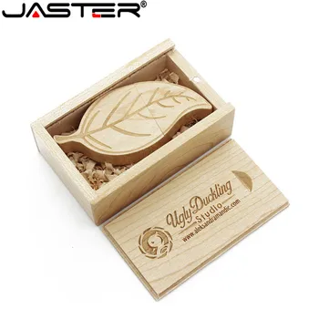 JASTER USB 2.0 (10 gab. bez LOGOTIPA) koka lapu + kastes usb flash drive, Memory stick lapas pendrive 8GB 16GB 32GB 64GB dāvanu