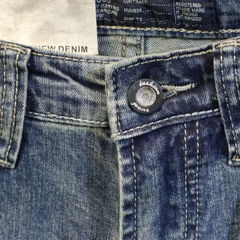 Jauna Dizaineru Modes Vīriešu Džinsi Augstas Kvalitātes Retro Zilā Ripped Džinsa Gadījuma Zīmuli Vintage Bikses Slim Fit Elastīgas Garās Bikses