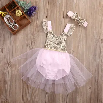 Jaunas Puķu Princese Kid Baby Meitene Puse Bodysuits Bez Piedurknēm Gājienā Tilla Tutu Ruffles Cute Apģērbs Mazulim Meitenes