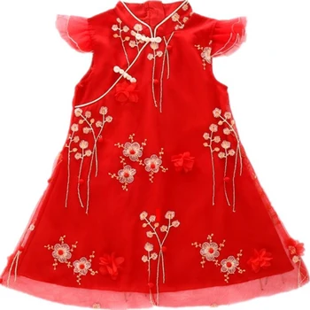 Jaunas Vasaras Meitenes Kleita Ķīniešu Stilā Modes Bērns Cheongsam Šifona Princese Kleita Baby Salds Bez Piedurknēm Kleita