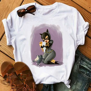 Jaunas Vasaras Sieviešu T Krekls Topi Catwoman un Kaķu T-krekls Modes Atdzist Tshirt Sieviešu Harajuku plāna Sadaļu, t-veida Apģērbu Femme