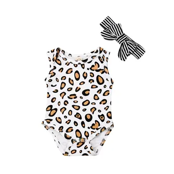 Jaundzimušais Zīdainis, Mazulis Zēni Meitenes drēbes Leopards drukāt apaļu kakla Bodysuit loku svītrainām Galvu 2pc kokvilnas Apģērbs