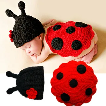 Jaundzimušo bērnu adīt mārīte cepure + gudrs kukaiņi adīti tamborēšanas apģērba foto foto aksesuāri apģērbs