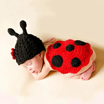 Jaundzimušo bērnu adīt mārīte cepure + gudrs kukaiņi adīti tamborēšanas apģērba foto foto aksesuāri apģērbs