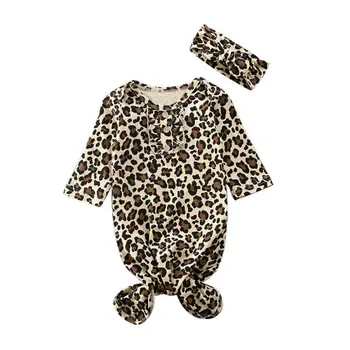 Jaundzimušo Bērnu Leopard Swaddle Wrap Swaddling Guļammaiss Segu Ap Galvu Stiprināmas Komplekts