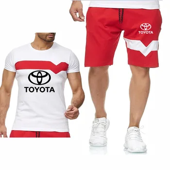 Jauno Mens Short sleeve Toyota Automašīnas Logo Gadījuma Vasaras Colorblock T-Krekls augstās kvalitātes Kokvilnas Vīriešu T-krekls+bikses, uzvalks 2gab