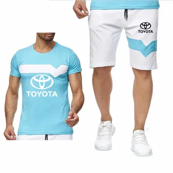 Jauno Mens Short sleeve Toyota Automašīnas Logo Gadījuma Vasaras Colorblock T-Krekls augstās kvalitātes Kokvilnas Vīriešu T-krekls+bikses, uzvalks 2gab