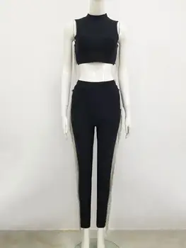 Jauno Modes 2 Gabals, Kas Sieviešu Vasaras Īso Dimond Bez Piedurknēm Melnā Sexy Divas Gabals Komplekti, Sieviešu Apģērbs